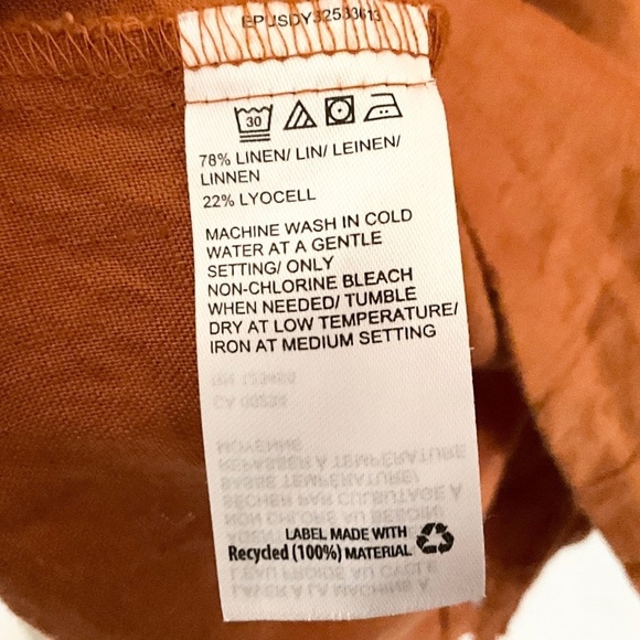 En thread Button down Lagenlook Linen Lyocell Puffy sleeve Pockets Cinnamon S - Picture 10 of 13